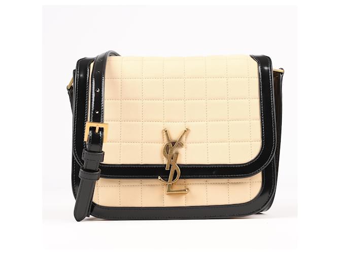 Bolsa de ombro envernizada Saint Laurent Paris Solferino em couro preto e bege (733704)  ref.1418048