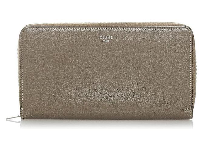 Céline Celine Leather Zip Around Wallet Leather Long Wallet in Good condition Grey  ref.1418089