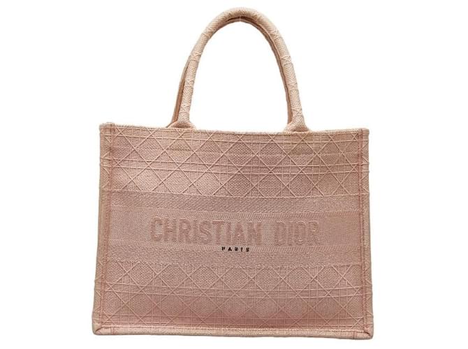 Sac cabas Dior Cannage Book en toile en très bon état Rose  ref.1418116