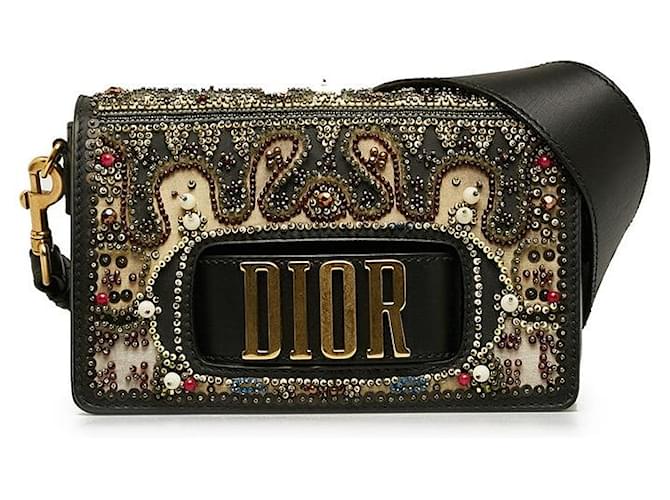 Dior Leather Beads Evolution Flap Bijou Shoulder Bag in Very Good Condition Black  ref.1418123