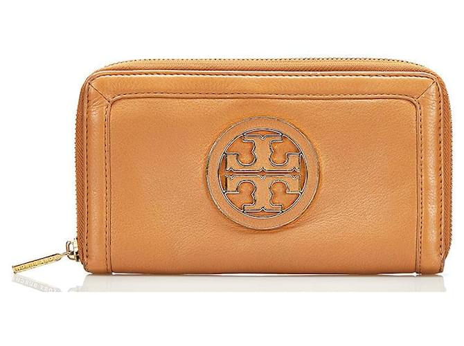 Tory Burch Couro Amanda Zip Around Carteira Carteira longa de couro em bom estado Marrom  ref.1418148