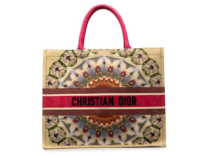 Borsa tote grande Dior in suede feltro, beige, rosa, multicolore in ottime condizioni Tela  ref.1418157