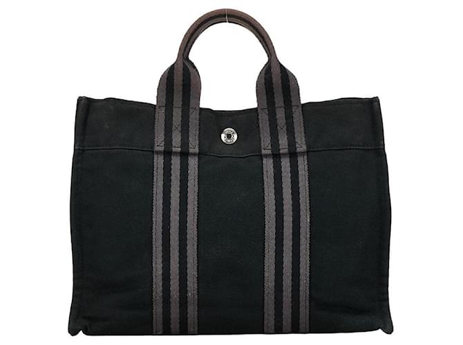 Hermès Hermes Canvas Flute PM Handbag Tote in Very Good Condition Black Cloth  ref.1418160