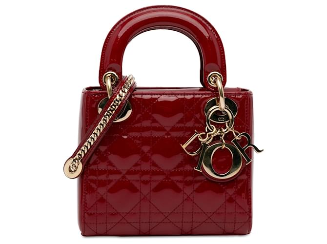 Dior Vermelho Mini Patente Cannage Lady Dior Couro Couro envernizado  ref.1418203