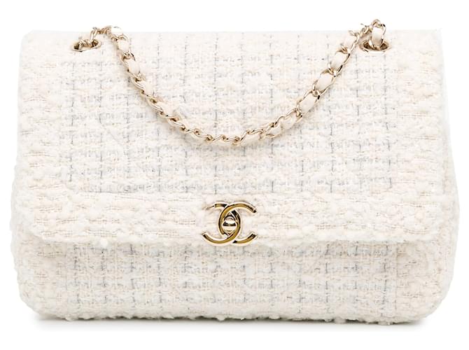 Chanel – Mittelgroße Tweed-Einzelklappe in Weiß Tuch  ref.1418244