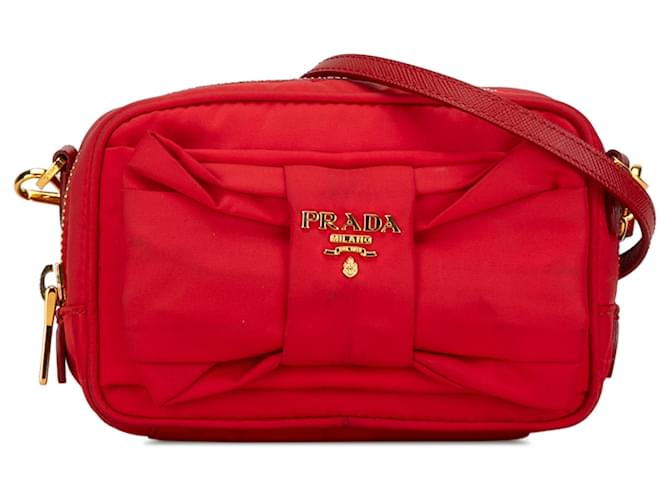 Bow Borsa a tracolla Prada in tessuto Fiocco rosso Nylon Panno  ref.1418250