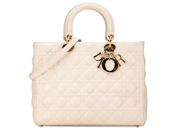 Dior Marrone Grande Pelle Di Agnello Cannage Lady Dior Beige  ref.1418269