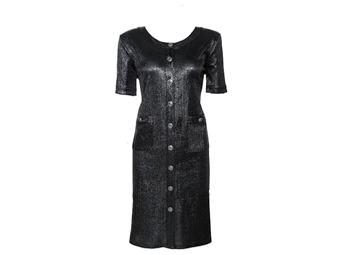 Chanel Robe en tricot métallique noir rare Viscose  ref.1418293