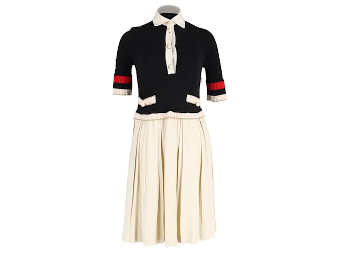 Gucci Polo Mini Dress in Navy and Cream Viscose Blue Navy blue Cellulose fibre  ref.1418306