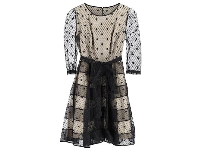 RED Valentino Tiered Belted Dress in Black Tulle Polyester  ref.1418325