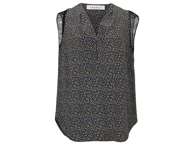 Blusa Sandro con scollo a V e bordi in pizzo in seta multicolore