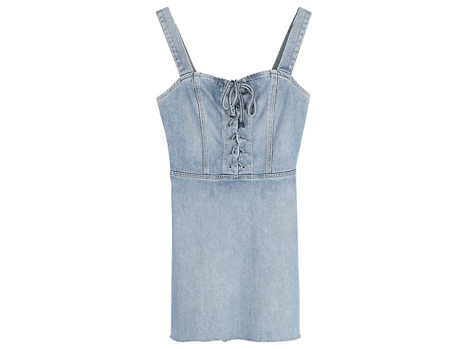 Reformation - Robe courte bustier en denim de coton bleu Bleu clair