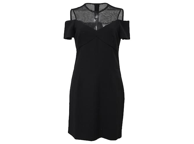 Vestido bainha com acabamento em malha de ombro frio Sandro em poliéster preto  ref.1418356