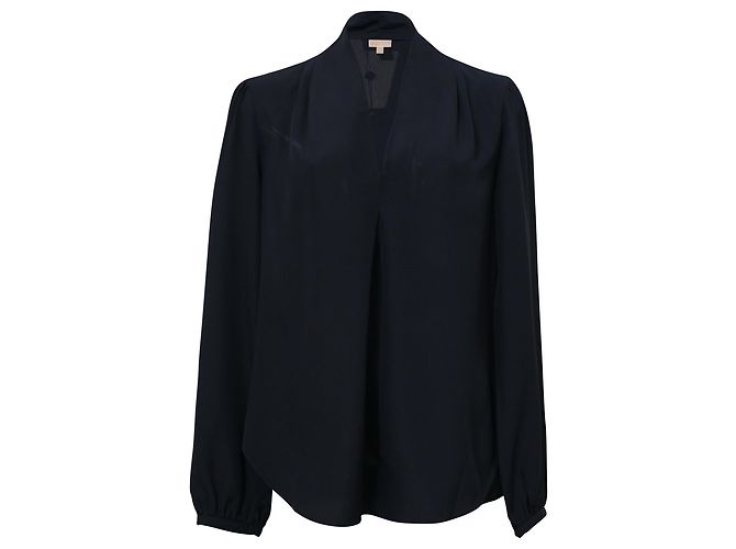 Michael Michael Kors V-Ausschnitt-Bluse aus marineblauer Seide