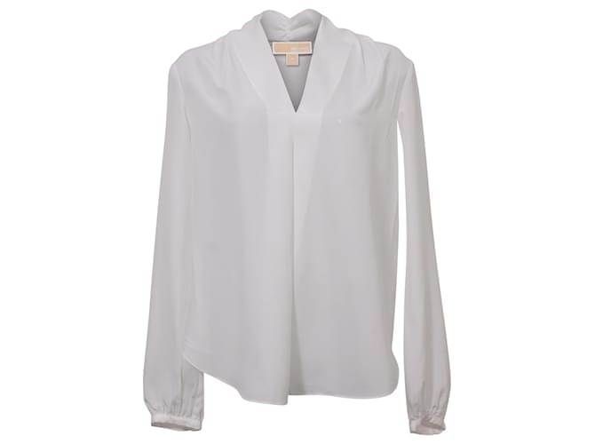 Michael Michael Kors Blusa con cuello en V en seda blanca Blanco  ref.1418361