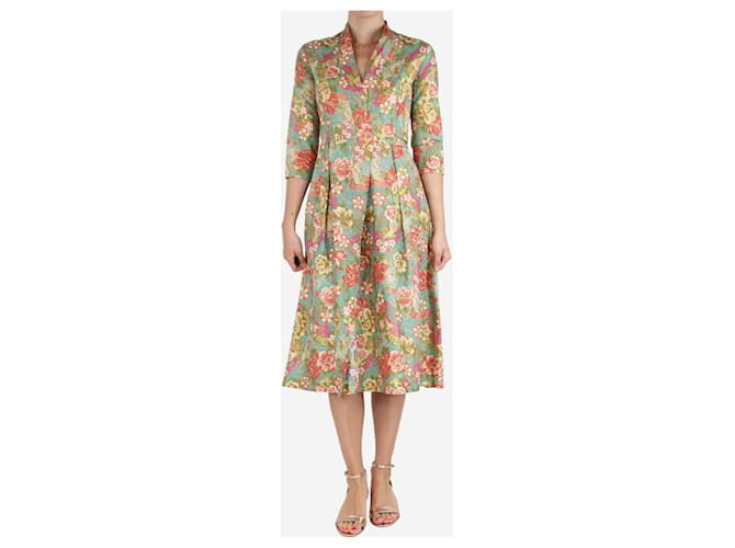 Autre Marque Multi floral-printed belted midi dress - size UK 8 Multiple colors Cotton  ref.1418365