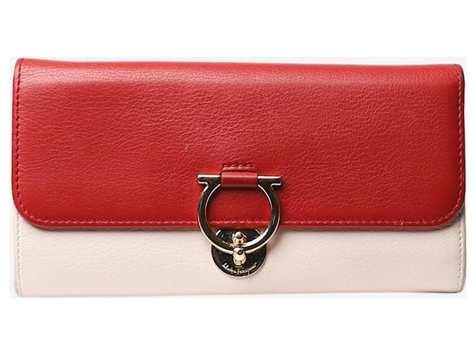 Salvatore Ferragamo Monedero de piel rojo y rosa palo Roja Cuero  ref.1418368