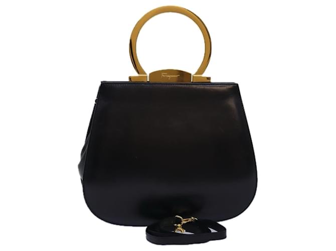 Salvatore Ferragamo Gancini Sac à main Cuir 2façon Black Auth 77216 Noir  ref.1418409