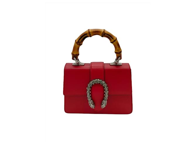 Bolso con asa superior de bambú Gucci Dionysus Roja Cuero  ref.1418481