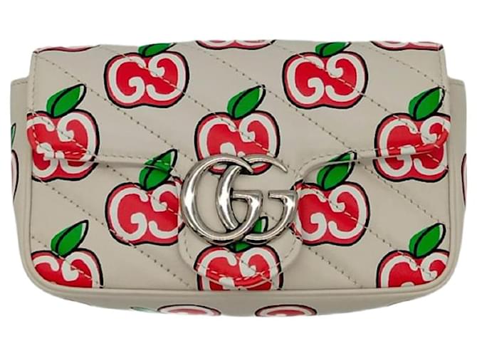 Bolsa Gucci Apple Monograma Supermini Marmont Multicor Couro  ref.1418484