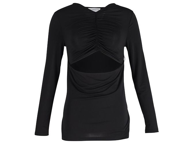 Victoria Beckham Gerüschtes Stretch-Top mit Cut-outs aus schwarzer Baumwolle