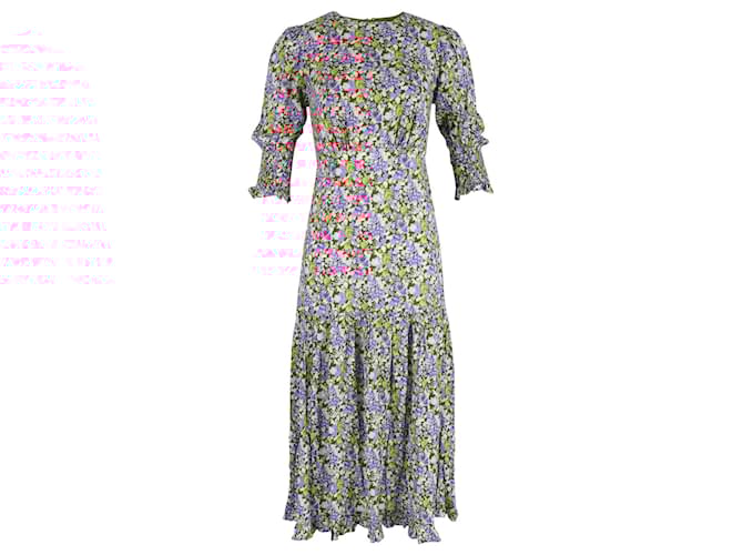 Autre Marque Rixo Floral Patterned Pleated Midi Dress in Multicolor Viscose Cellulose fibre  ref.1418682