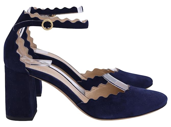 Chloé Ballerines Chloe Lauren en daim bleu marine Suede  ref.1418684