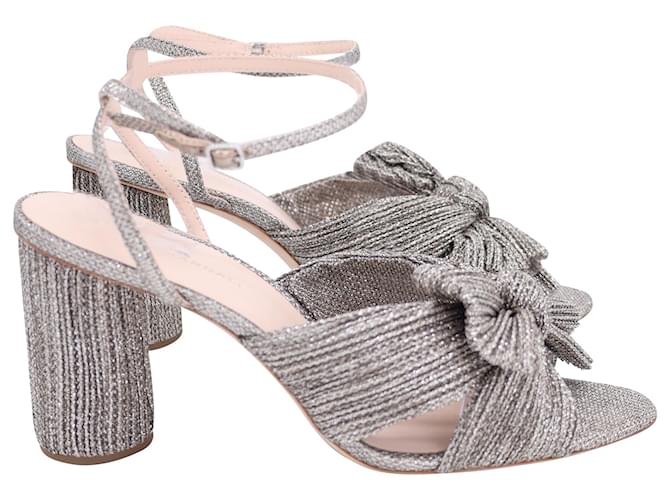 Loeffler Randall Sandales métalliques nouées Camellia en satin argenté Métallisé  ref.1418708