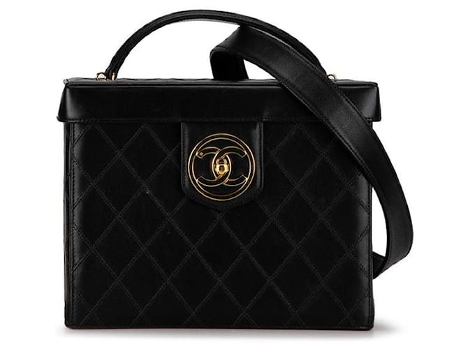 Vanity Sac à main bicolore en cuir Chanel Coco Mark en très bon état Noir  ref.1418749