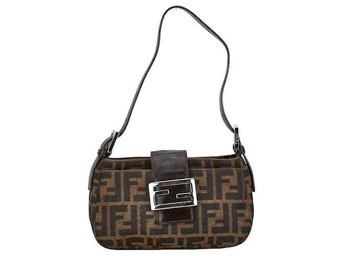 Fendi Zucca Canvas Mini Croissant Shoulder Bag  in Very Good Condition Brown Cloth  ref.1418758