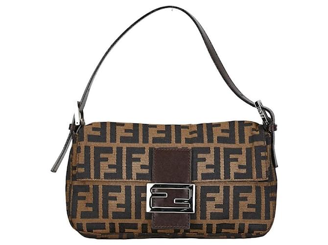 Fendi Canvas Leather Mamma Bucket Shoulder Bag in Very Good Condition Brown Cloth  ref.1418760