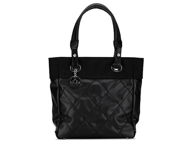 Bolsa Tote PM de PVC preto e prata Chanel Coco Mark Paris Biarritz em ótimo estado Plástico  ref.1418762