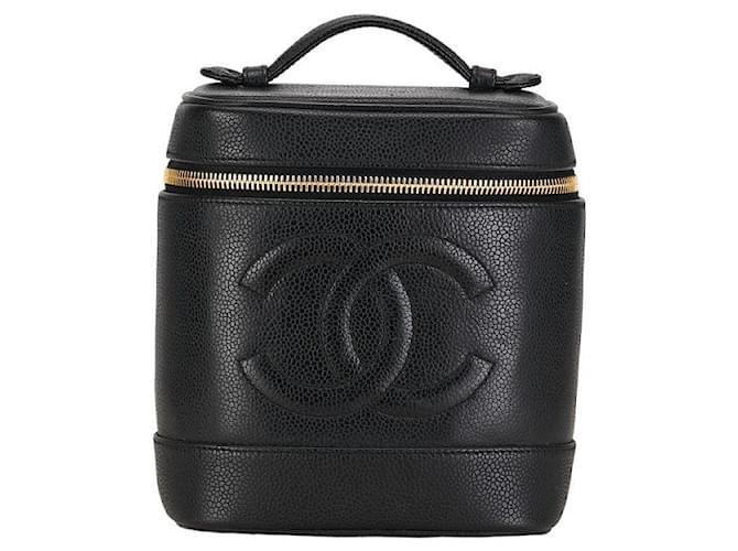 Chanel Caviar Skin Coco Mark Vanity Handbag Black Gold in Very Good Condition Leather  ref.1418767