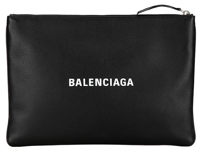 【BALENCIAGA】LOGO CLUTCH Balenciaga Logo Clutch White in Leather with Silver-tone - US