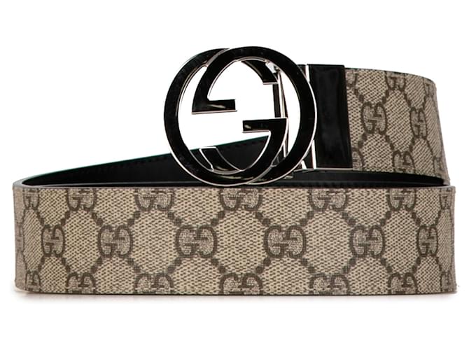 Cinto G entrelaçado reversível Gucci Brown GG Supreme marrom Bege Lona Pano  ref.1418906