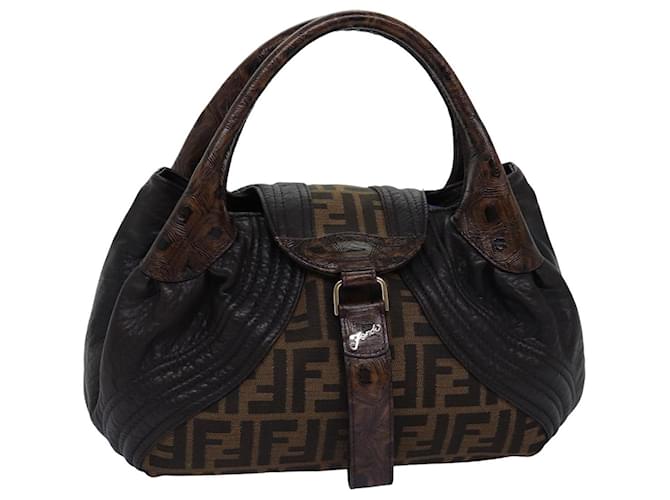 FENDI Zucca Canvas Spy bag Hand Bag Brown Black Auth yk12800 Cloth  ref.1419072