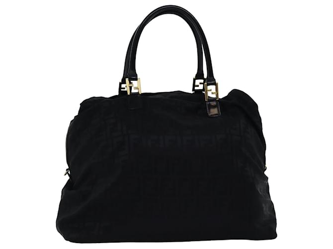 Bolsa de mão de lona FENDI Zucca preta marrom autêntica 76859 Preto  ref.1419098