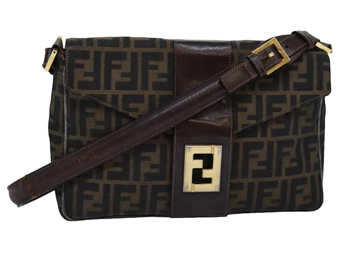 FENDI Zucca Borsa a spalla in tela Nero Marrone Auth ep4406  ref.1419102