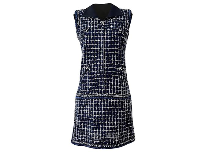 Chanel New 9K$ Lesage Tweed Dress Navy blue  ref.1419129