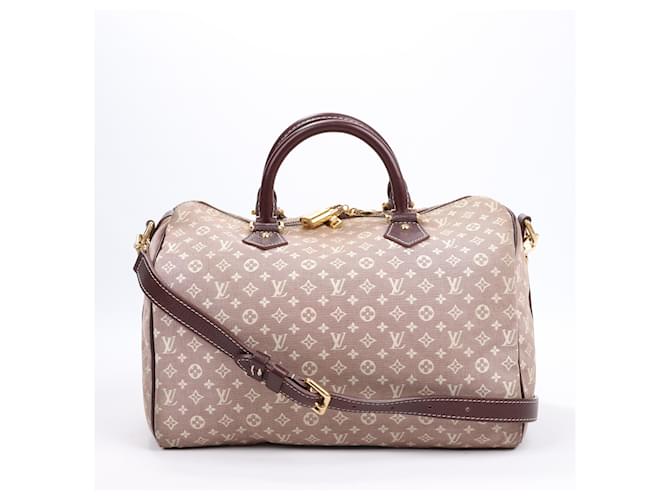 Louis Vuitton Monograma Borgonha Mini Lin Canvas Speedy Bandoulière 30 bolsa M56704 Bege Couro  ref.1419173