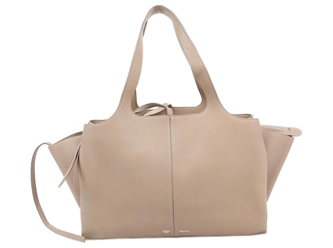 Céline Bolsa média tripla de couro Celine em Taupe Bege  ref.1419175