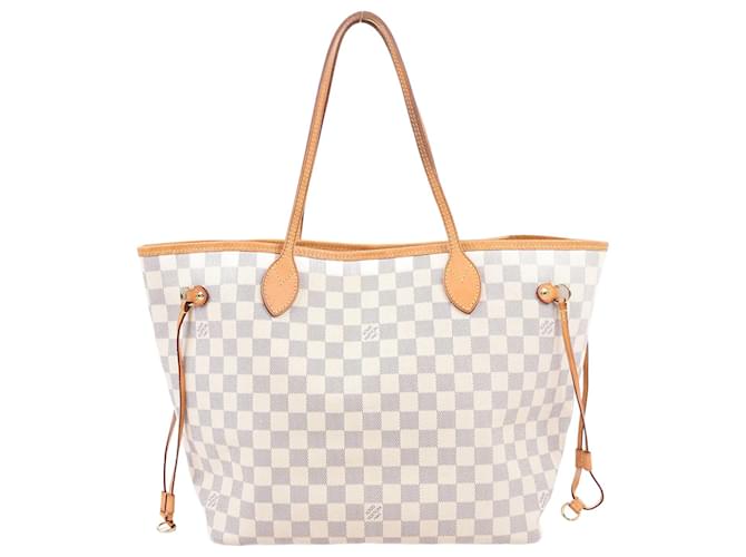 Louis Vuitton Damier Azur Neverfull Tote MM Shoulder Bag N51107 Beige Leather  ref.1419179