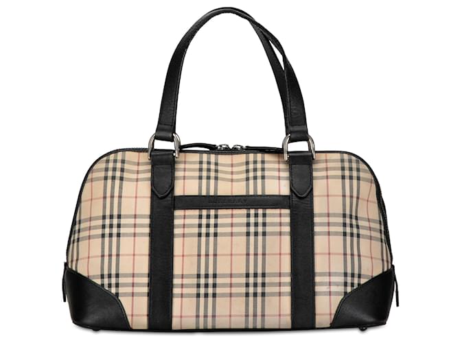 Bolsa Burberry Brown House Check Marrom Bege Lona Pano  ref.1419250