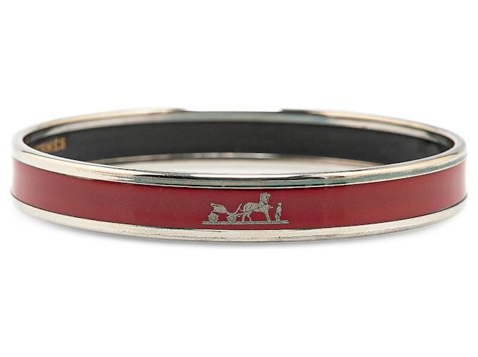 Bracelet Hermès Étroit Calèche Émail Rouge Métal Platine Email Argenté  ref.1419254