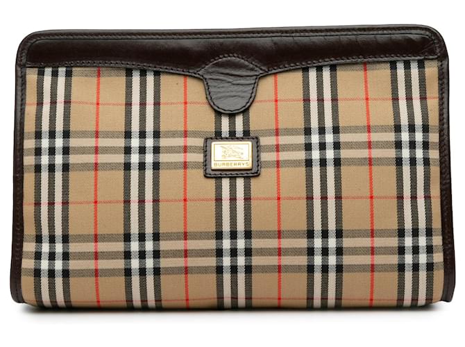 Burberry Brown Vintage Check Canvas Clutch Beige Cloth Cloth  ref.1419262