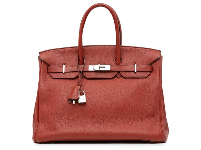 Hermès Hermes rojo Togo Birkin 35 Castaño Roja Cuero Becerro  ref.1419268