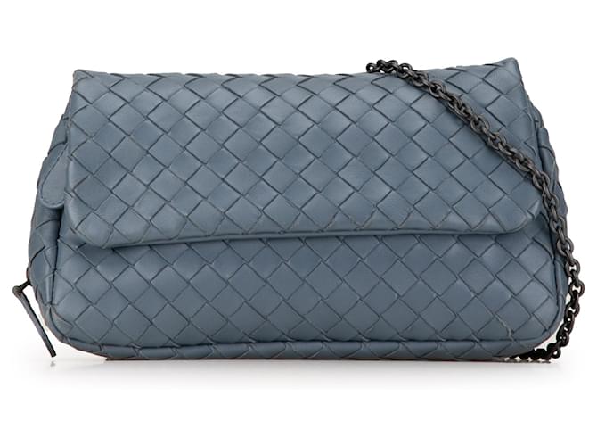 Bottega Veneta Blue Mini Nappa Intrecciato Chain Messenger