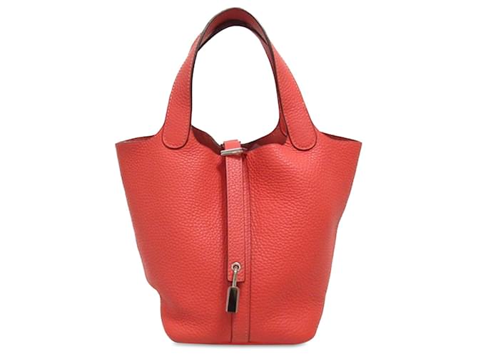 Hermès Serrure Picotin Clémence Rouge 18 Cuir Veau façon poulain  ref.1419304