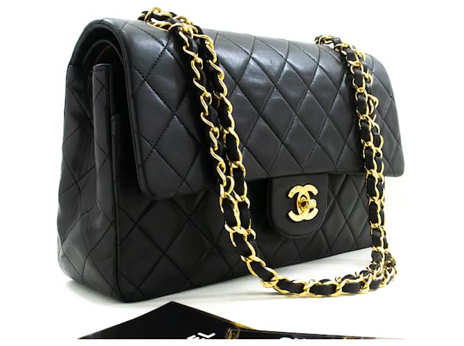 Solapa forrada Chanel Classic 10Bolso de hombro con cadena de piel de cordero negro Cuero  ref.1419405