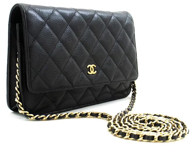 CHANEL Caviar Wallet On Chain WOC Noir Sac à bandoulière Crossbody Cuir  ref.1419408